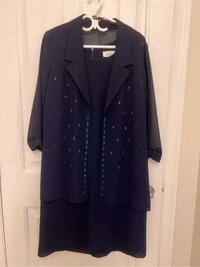 Nu Mode Navy Embellished Evening Dress with Jacket